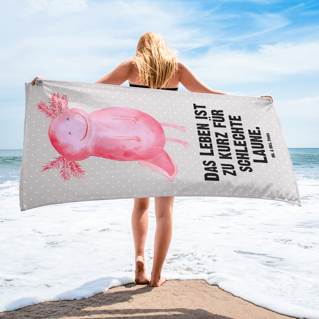 XL Badehandtuch Axolotl glücklich Handtuch, Badetuch, Duschtuch, Strandtuch, Saunatuch, Axolotl, Molch, Axolot, Schwanzlurch, Lurch, Lurche, Motivation, gute Laune