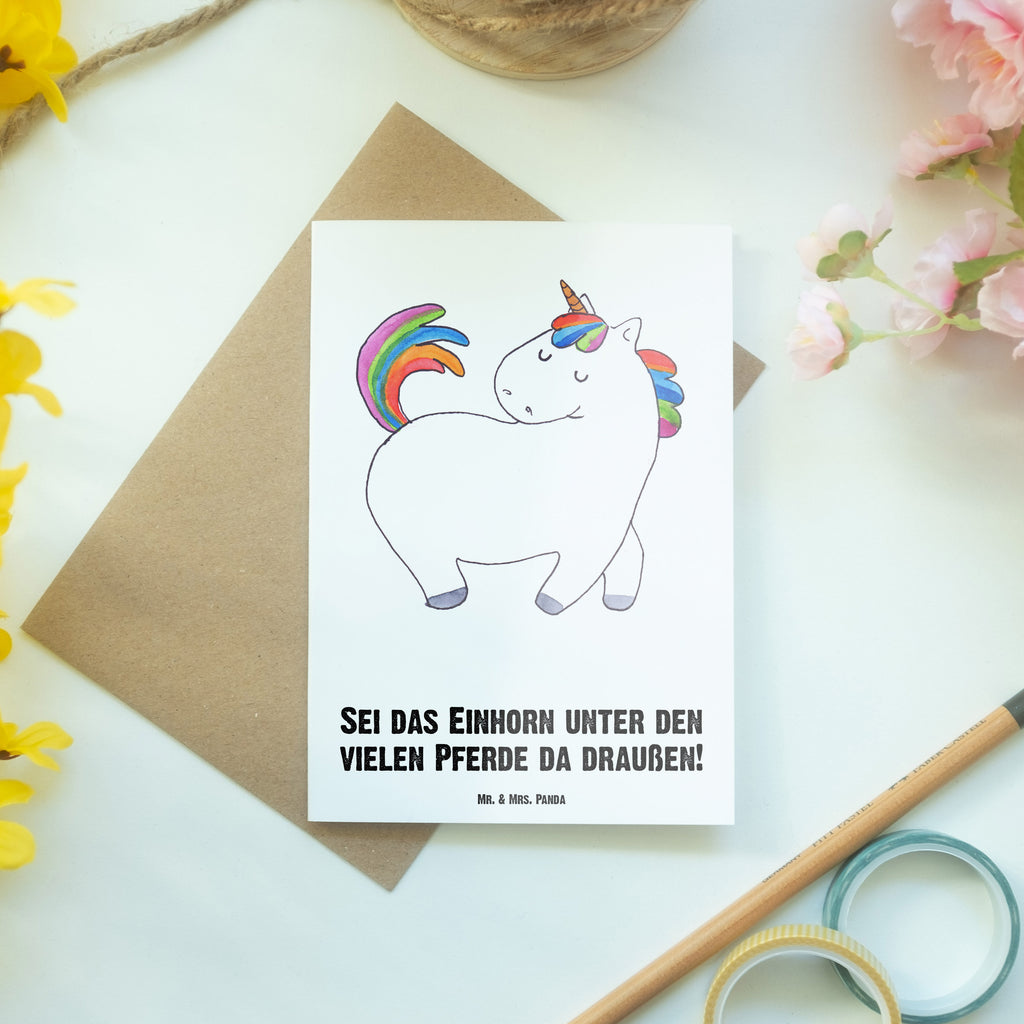 Personalisierte Grußkarte Einhorn stolzierend Personalisierte Grußkarte, Personalisiertere Klappkarte, Personalisierte Einladungskarte, Personalisierte Glückwunschkarte, Personalisierte Hochzeitskarte, Personalisierte Geburtstagskarte, Grußkarte mit Namen, Grußkarte selber drucken, Grußkarte selbst gestalten, Grußkarte mit persönlichen Nachrichten, Grußkarte als Geldgeschenk, Grußkarten personalisiert, Einhorn, Einhörner, Einhorn Deko, Pegasus, Unicorn, stolz, anders, bunt, Pferd, Reiter, Reiten, Freundin, Geschenk
