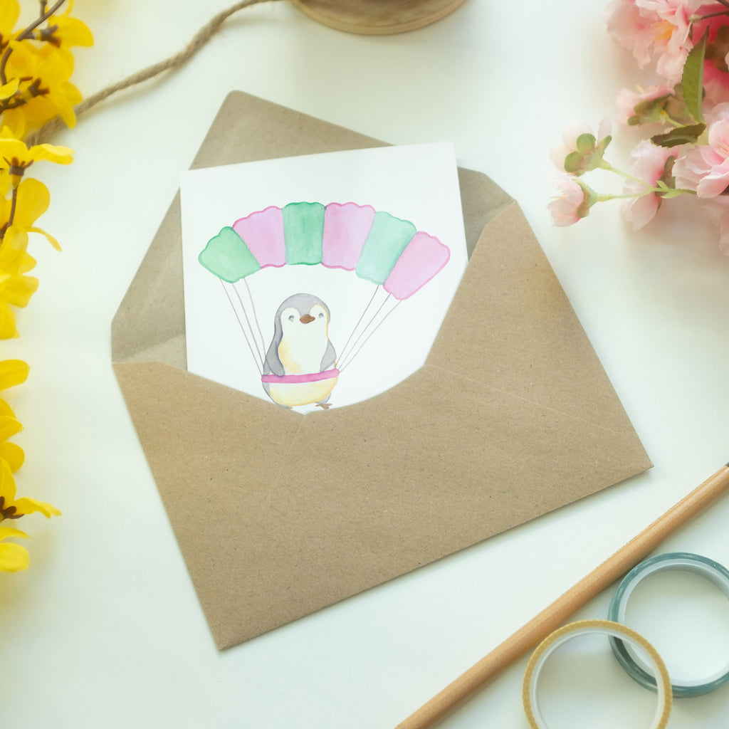 Personalisierte Grußkarte Pinguin Fallschirm springen Medizin Personalisierte Grußkarte, Personalisiertere Klappkarte, Personalisierte Einladungskarte, Personalisierte Glückwunschkarte, Personalisierte Hochzeitskarte, Personalisierte Geburtstagskarte, Grußkarte mit Namen, Grußkarte selber drucken, Grußkarte selbst gestalten, Grußkarte mit persönlichen Nachrichten, Grußkarte als Geldgeschenk, Grußkarten personalisiert, Geschenk, Sport, Sportart, Hobby, Schenken, Danke, Dankeschön, Auszeichnung, Gewinn, Sportler, Fallschirmspringen, Skydive, Fallschirmsprung, Tandemsprung, Fallschirmflug, Freifall, Erlebnisgeschenk, Adrenalinkick, Extreme Sport, Luftakrobatik, Adrenalinrausch, Parachute Jumping