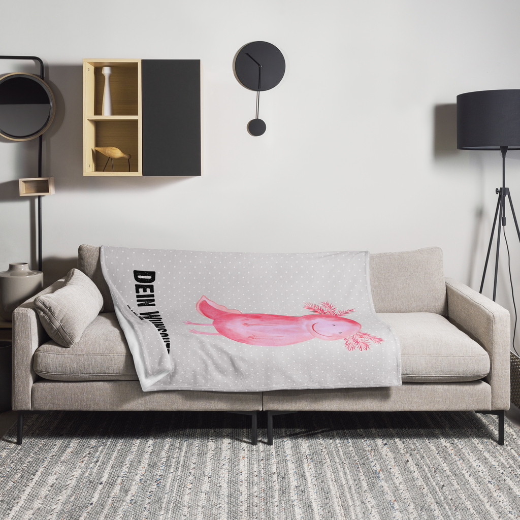 Personalisierte Decke Axolotl glücklich Personalisierte Decke, Decke mit Namen, Kuscheldecke mit Namen, Decke bedrucken, Kuscheldecke bedrucken, Axolotl, Molch, Axolot, Schwanzlurch, Lurch, Lurche, Motivation, gute Laune