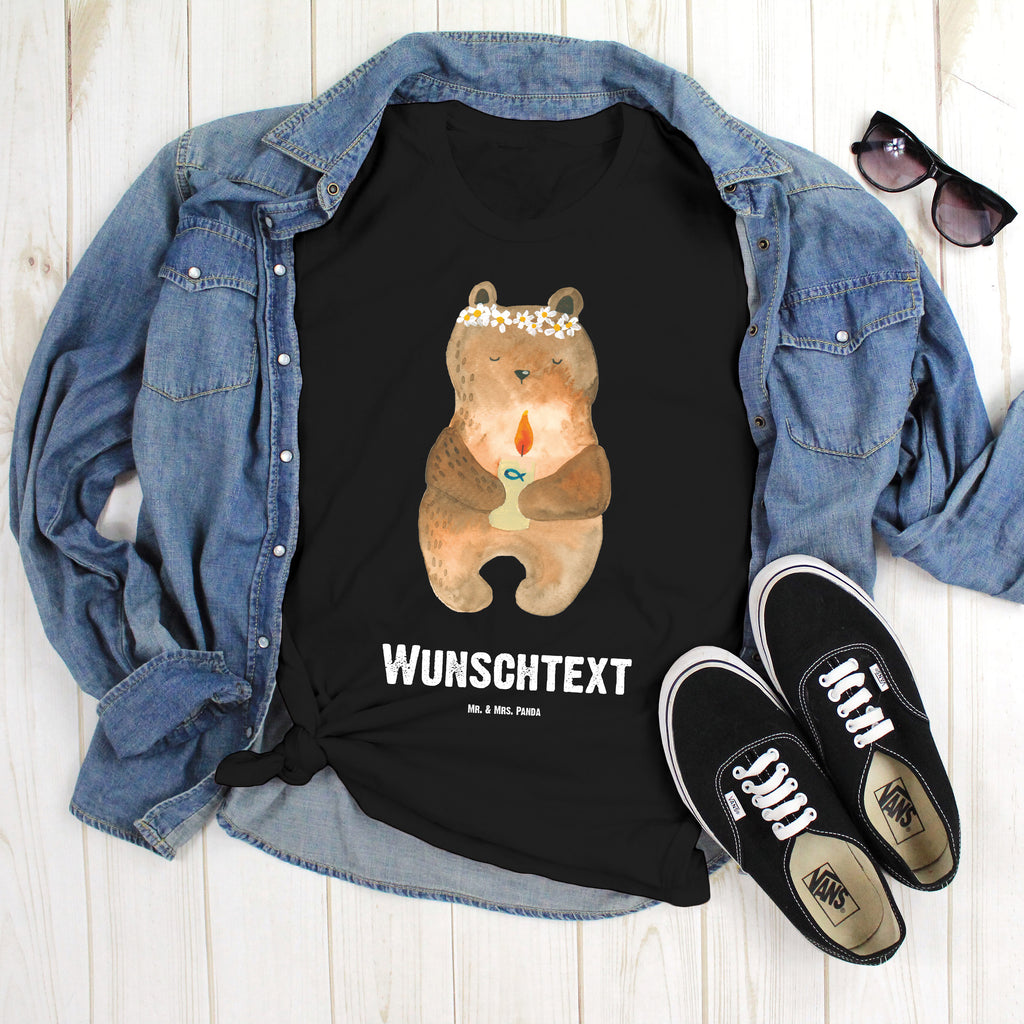 Größe XL Personalisiertes T-Shirt Kommunion-Bär T-Shirt Personalisiert, T-Shirt mit Namen, T-Shirt mit Aufruck, Männer, Frauen, Bär, Teddy, Teddybär, Kommunion, Gottes Segen, Taufkerze, katholisch