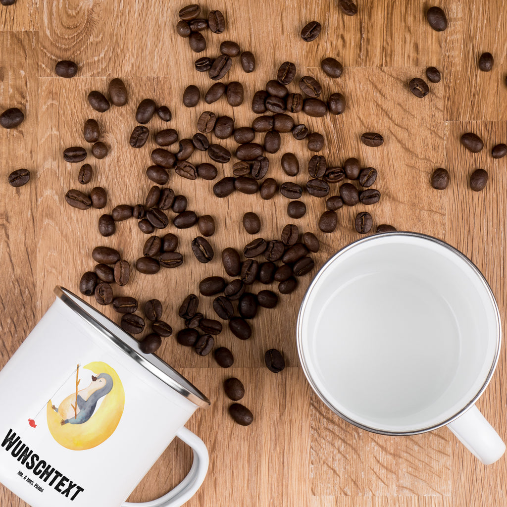 Personalisierte Emaille Tasse Pinguin Mond Emaille Tasse personalisiert, Emaille Tasse mit Namen, Campingtasse personalisiert, Namenstasse, Campingtasse bedrucken, Campinggeschirr personalsisert, Pinguin, Pinguine, Spruch, schlafen, Nachtruhe, Einschlafen, Schlafzimmer, Schlafstörungen, Gästezimmer