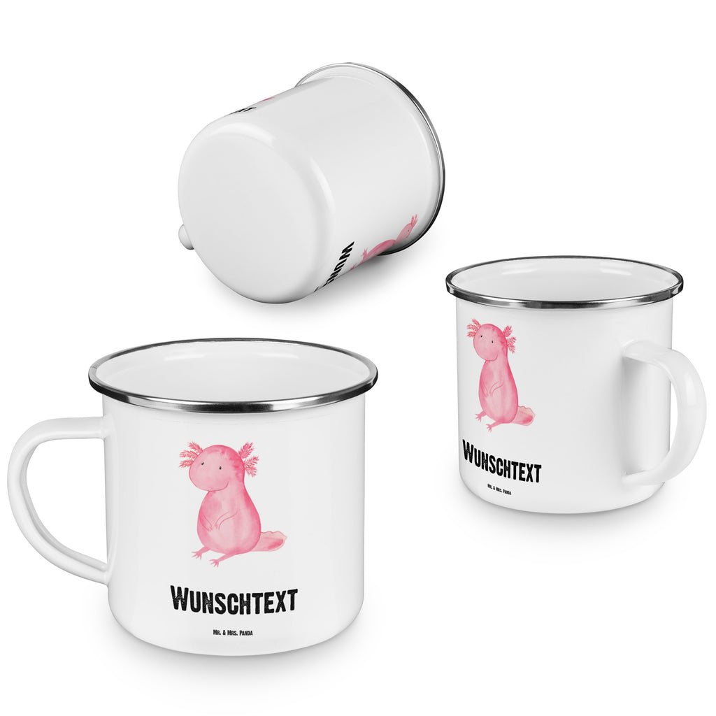 Personalisierte Emaille Tasse Axolotl Emaille Tasse personalisiert, Emaille Tasse mit Namen, Campingtasse personalisiert, Namenstasse, Campingtasse bedrucken, Campinggeschirr personalsisert, Axolotl, Molch, Axolot, vergnügt, fröhlich, zufrieden, Lebensstil, Weisheit, Lebensweisheit, Liebe, Freundin