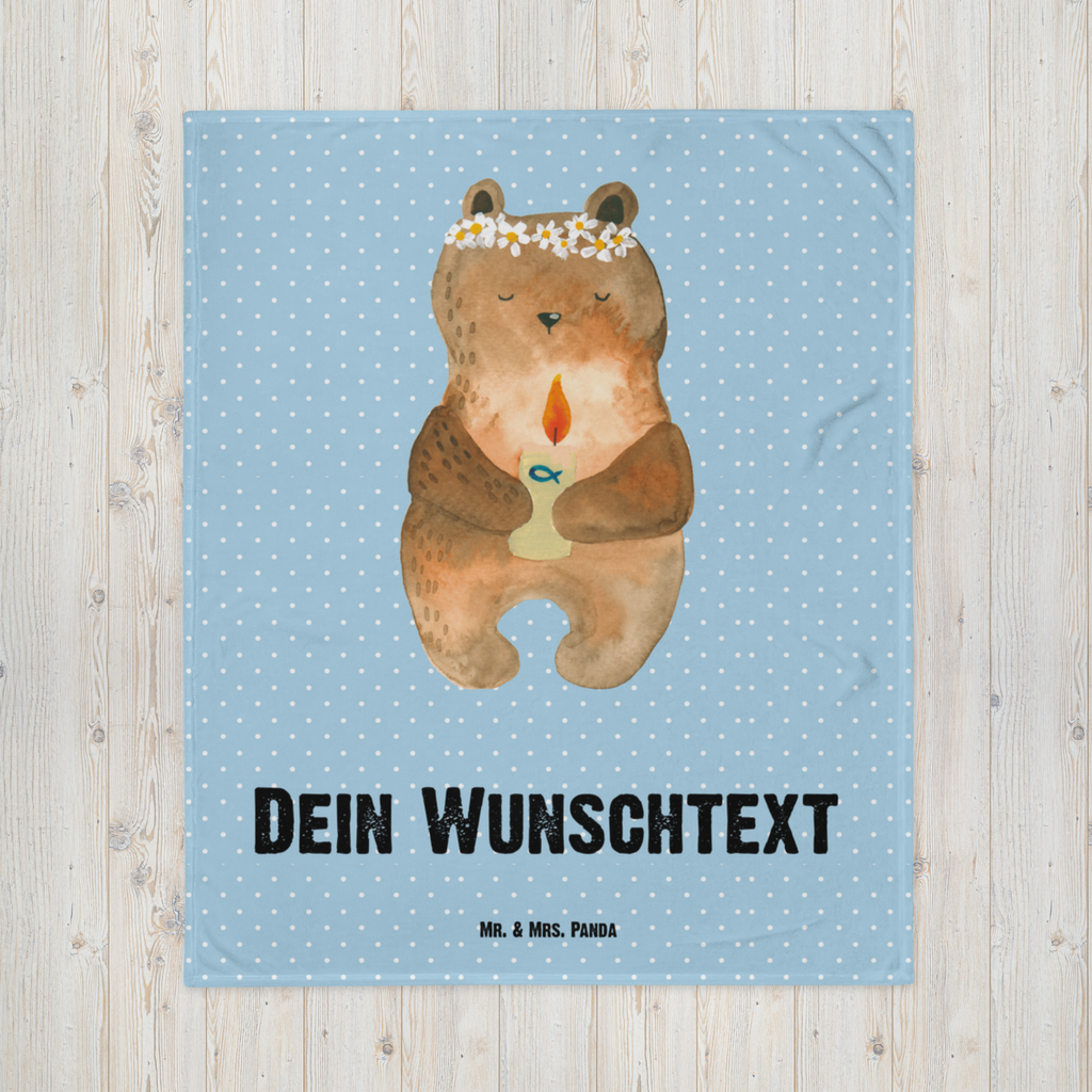 Babydecke mit Namen Kommunion-Bär Babdyecke personalisiert, Babydecke mit Namen, Babydecke bedrucken, Babygeschenk personalisiet, Babygeschenk mit Namen, Krabbeldecke mit Namen, Krabbeldecke personalisiert, Bär, Teddy, Teddybär, Kommunion, Gottes Segen, Taufkerze, katholisch