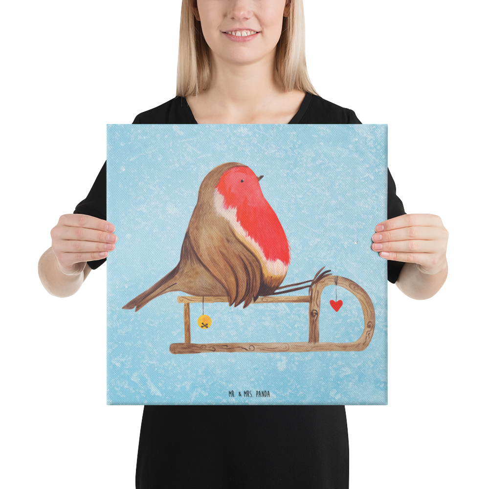 Leinwand Bild Rotkehlchen Schlitten Leinwand, Bild, Kunstdruck, Wanddeko, Dekoration, Winter, Weihnachten, Weihnachtsdeko, Nikolaus, Advent, Heiligabend, Wintermotiv, Schlitten, Vogel