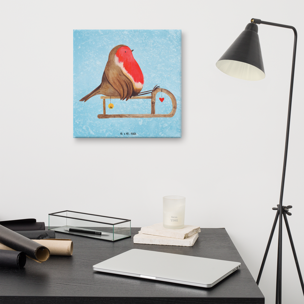 Leinwand Bild Rotkehlchen Schlitten Leinwand, Bild, Kunstdruck, Wanddeko, Dekoration, Winter, Weihnachten, Weihnachtsdeko, Nikolaus, Advent, Heiligabend, Wintermotiv, Schlitten, Vogel