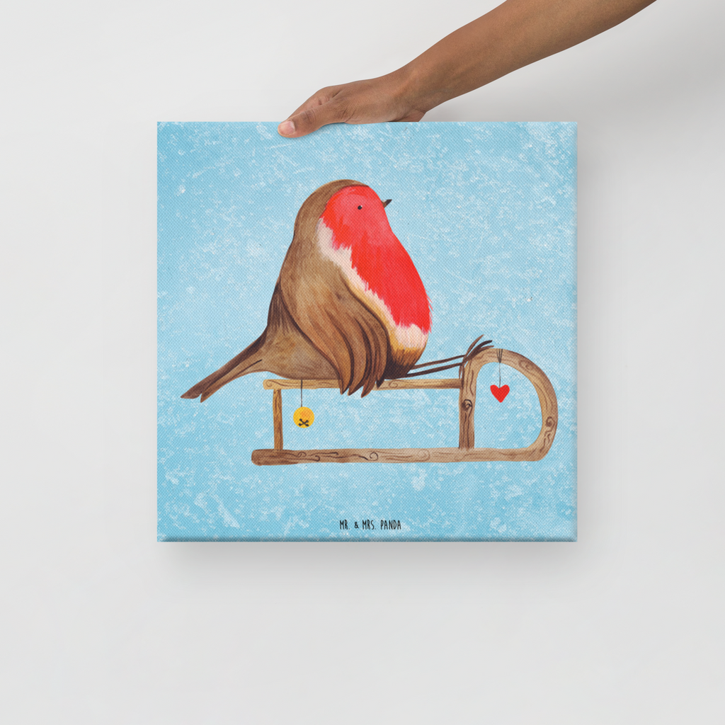 Leinwand Bild Rotkehlchen Schlitten Leinwand, Bild, Kunstdruck, Wanddeko, Dekoration, Winter, Weihnachten, Weihnachtsdeko, Nikolaus, Advent, Heiligabend, Wintermotiv, Schlitten, Vogel