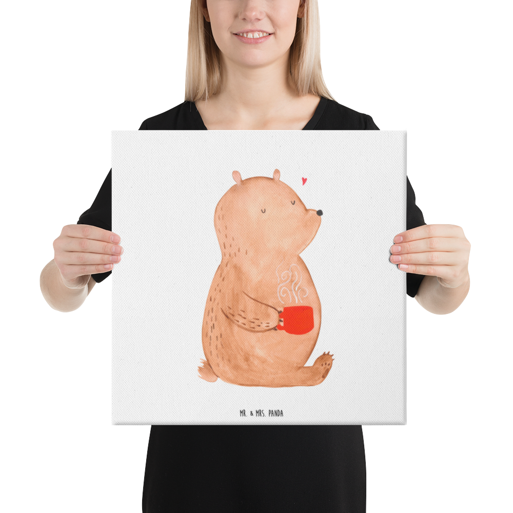 Leinwand Bild Bär Kaffee Leinwand, Bild, Kunstdruck, Wanddeko, Dekoration, Bär, Teddy, Teddybär, Kaffee, Coffee, Bären, guten Morgen, Morgenroutine, Welt erobern, Welt retten, Motivation