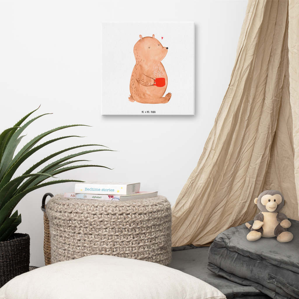 Leinwand Bild Bär Kaffee Leinwand, Bild, Kunstdruck, Wanddeko, Dekoration, Bär, Teddy, Teddybär, Kaffee, Coffee, Bären, guten Morgen, Morgenroutine, Welt erobern, Welt retten, Motivation