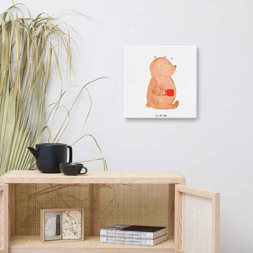 Leinwand Bild Bär Kaffee Leinwand, Bild, Kunstdruck, Wanddeko, Dekoration, Bär, Teddy, Teddybär, Kaffee, Coffee, Bären, guten Morgen, Morgenroutine, Welt erobern, Welt retten, Motivation