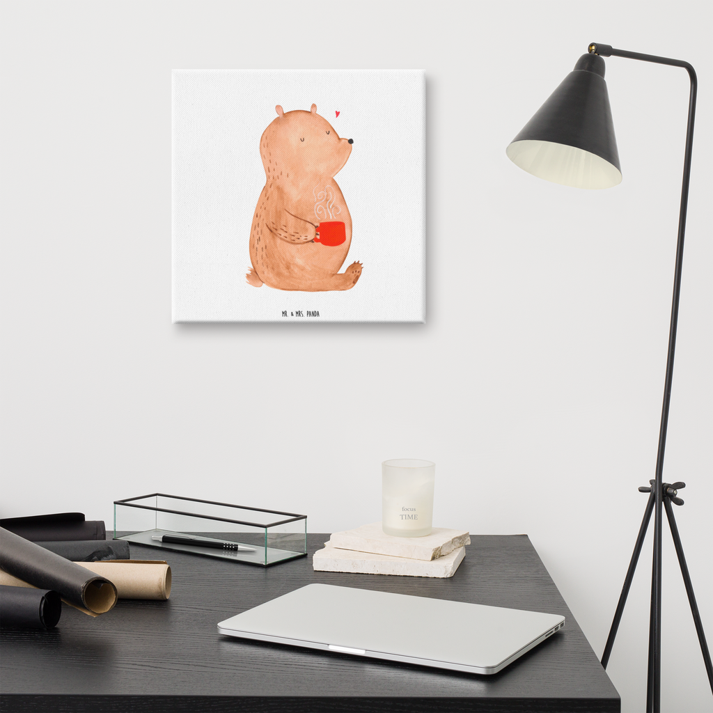 Leinwand Bild Bär Kaffee Leinwand, Bild, Kunstdruck, Wanddeko, Dekoration, Bär, Teddy, Teddybär, Kaffee, Coffee, Bären, guten Morgen, Morgenroutine, Welt erobern, Welt retten, Motivation