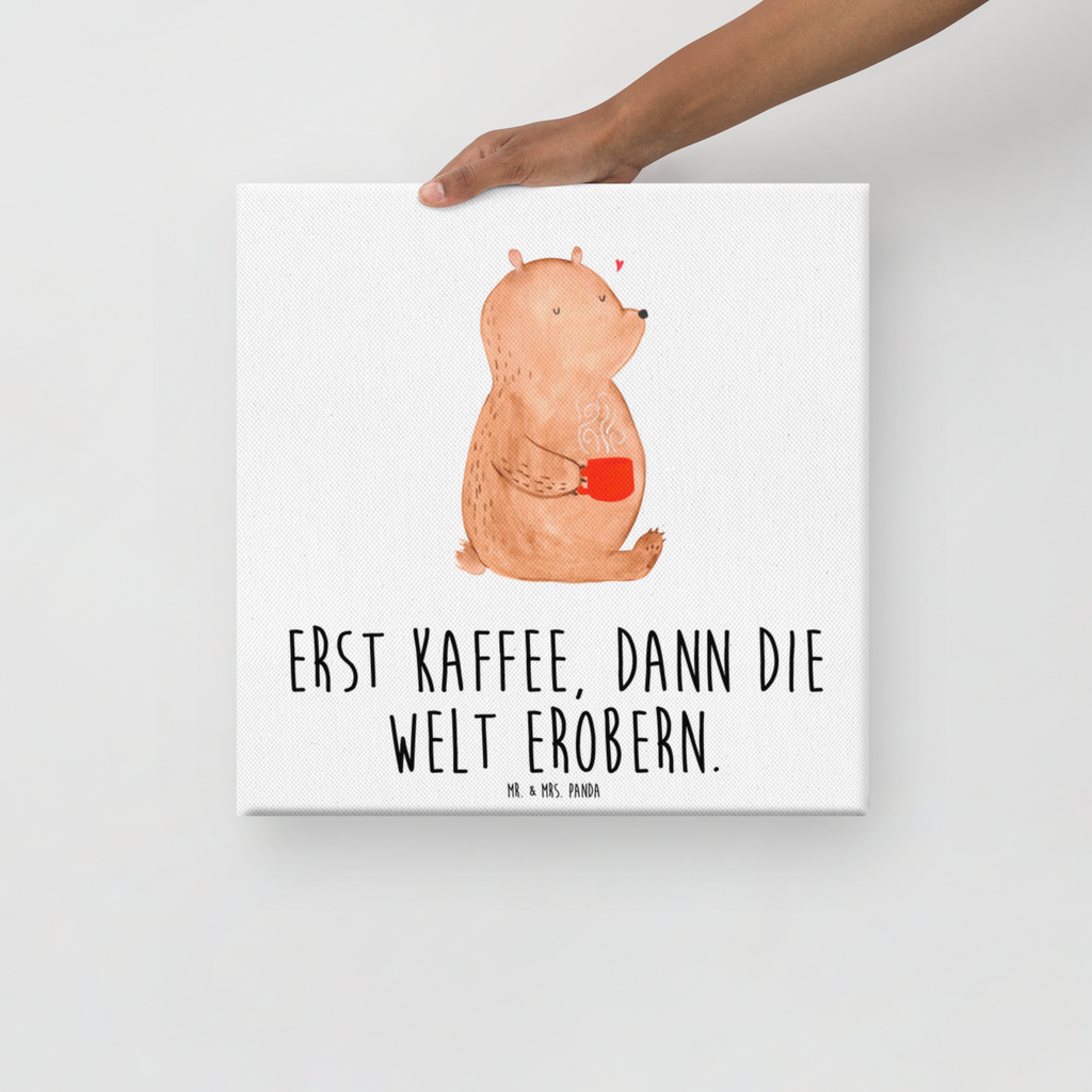 Leinwand Bild Bär Kaffee Leinwand, Bild, Kunstdruck, Wanddeko, Dekoration, Bär, Teddy, Teddybär, Kaffee, Coffee, Bären, guten Morgen, Morgenroutine, Welt erobern, Welt retten, Motivation