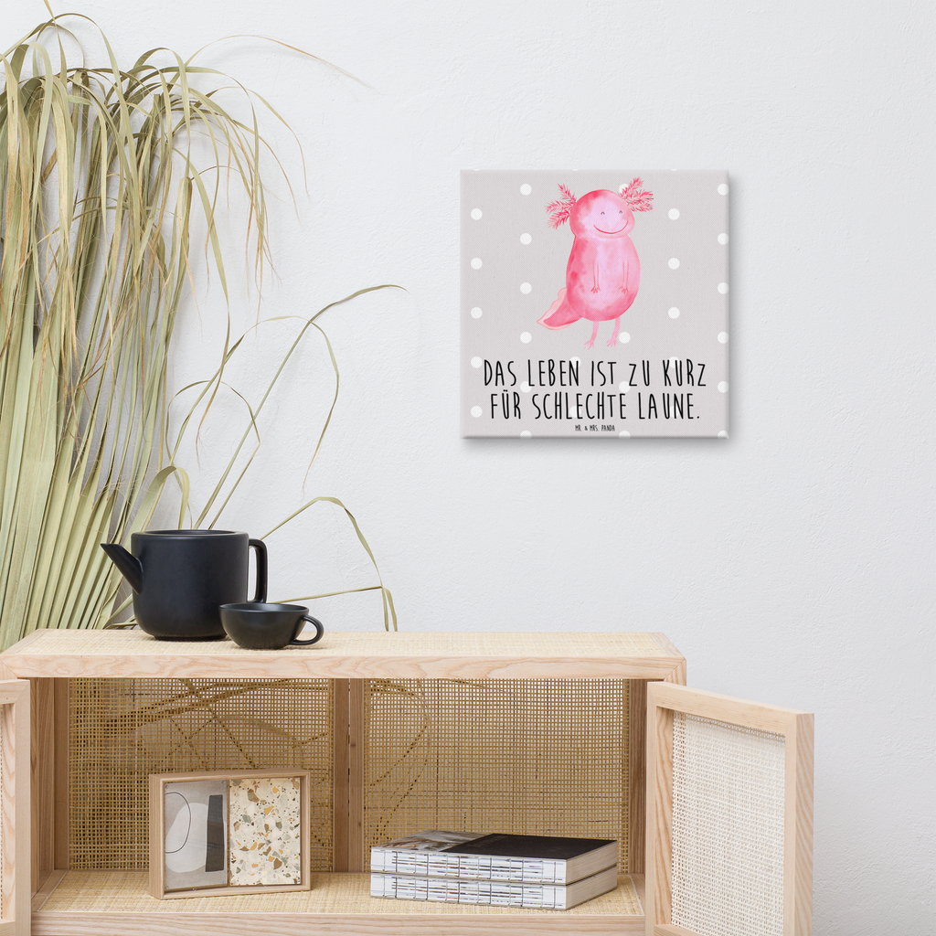 Leinwand Bild Axolotl glücklich Leinwand, Bild, Kunstdruck, Wanddeko, Dekoration, Axolotl, Molch, Axolot, Schwanzlurch, Lurch, Lurche, Motivation, gute Laune