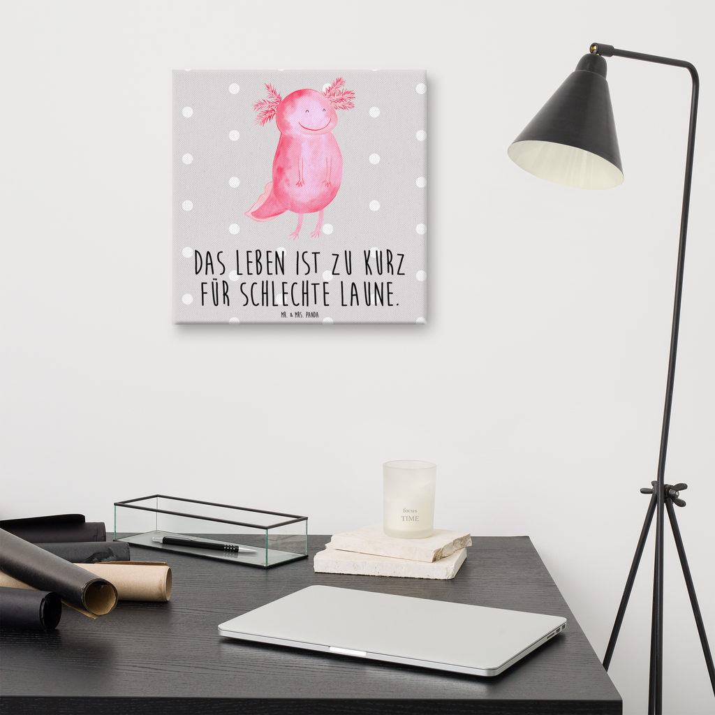 Leinwand Bild Axolotl glücklich Leinwand, Bild, Kunstdruck, Wanddeko, Dekoration, Axolotl, Molch, Axolot, Schwanzlurch, Lurch, Lurche, Motivation, gute Laune