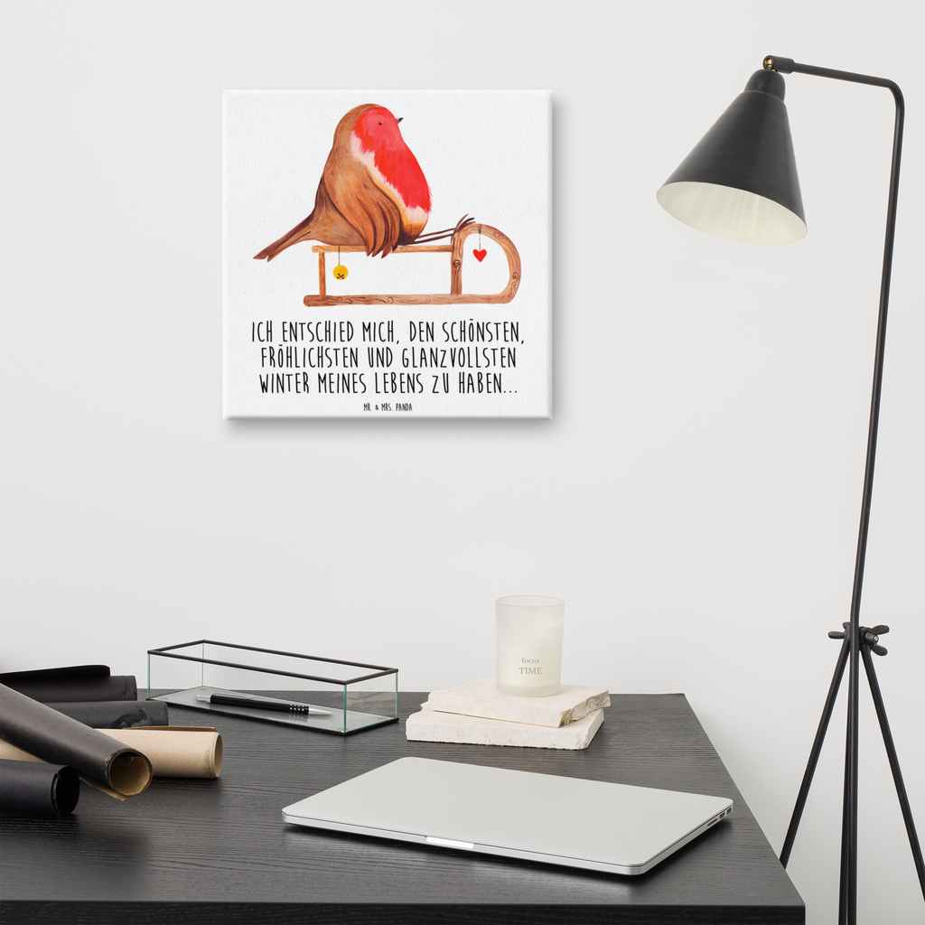 Leinwand Bild Rotkehlchen Schlitten Leinwand, Bild, Kunstdruck, Wanddeko, Dekoration, Winter, Weihnachten, Weihnachtsdeko, Nikolaus, Advent, Heiligabend, Wintermotiv, Schlitten, Vogel