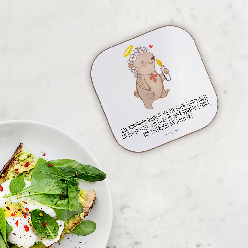 Quadratische Untersetzer Bär Kommunion Mädchen Bierdeckel, Glasuntersetzer, Untersetzer Gläser, Getränkeuntersetzer, Konfirmation, Kommunion, Jugendweihe, Konfirmation Geschenk, Kommunion Geschenk, Kommunion Dankeschön, Glauben, Liebe, Gott, Gläubig
