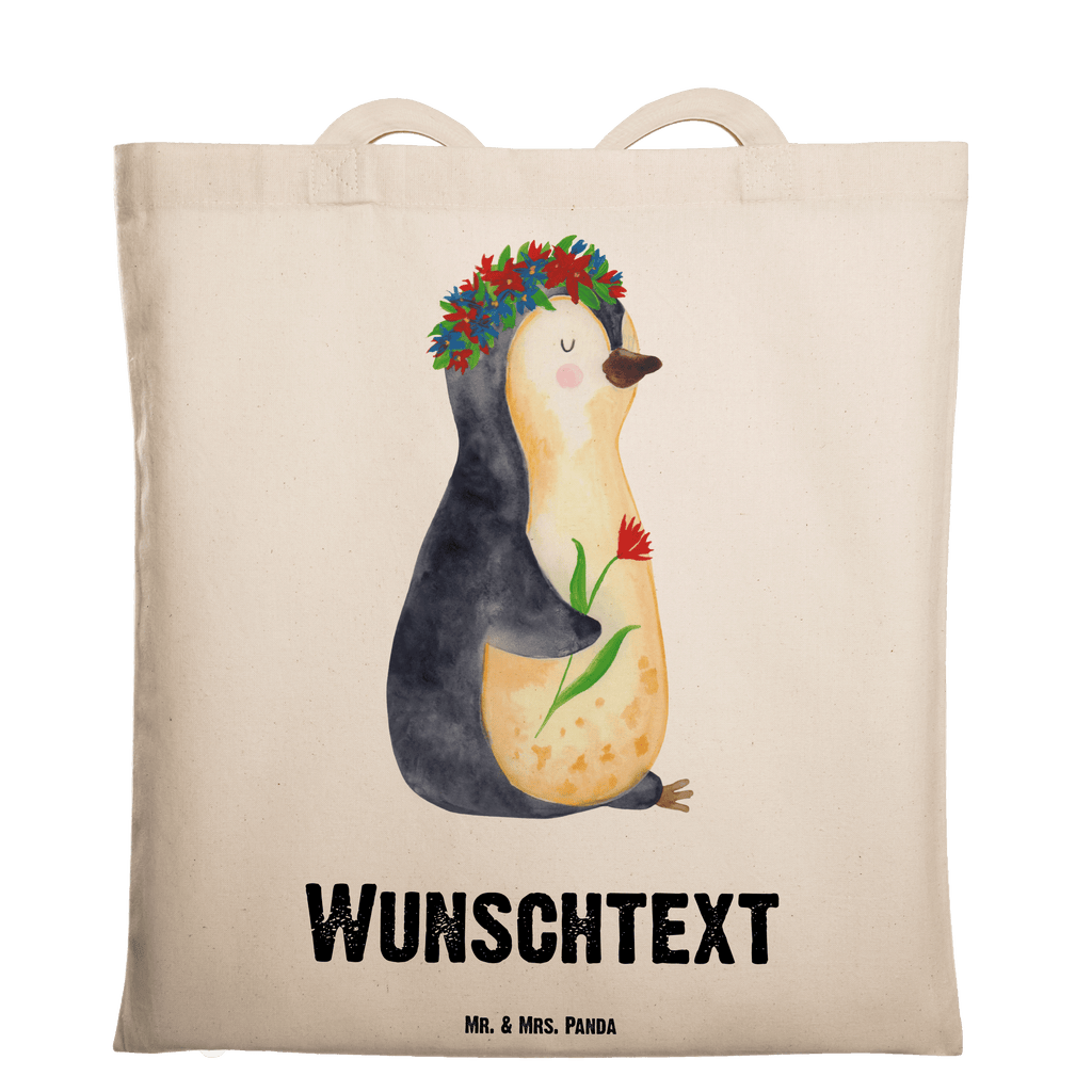 Personalisierte Tragetasche Pinguin Blumenkranz Personalisierte Beuteltasche, Personalisierter Beutel, Personalisierte Einkaufstasche, Personalisierter Jutebeutel, Personalisierter Stoffbeutel, Tragetasche mit Namen, Einkaufstasche mit Namen, Stoffbeutel mit Namen, Personalisierte Tasche, Personalisierte Jutetasche, Personalisierte Kindergartentasche, Pinguin, Pinguine, Blumenkranz, Universum, Leben, Wünsche, Ziele, Lebensziele, Motivation, Lebenslust, Liebeskummer, Geschenkidee