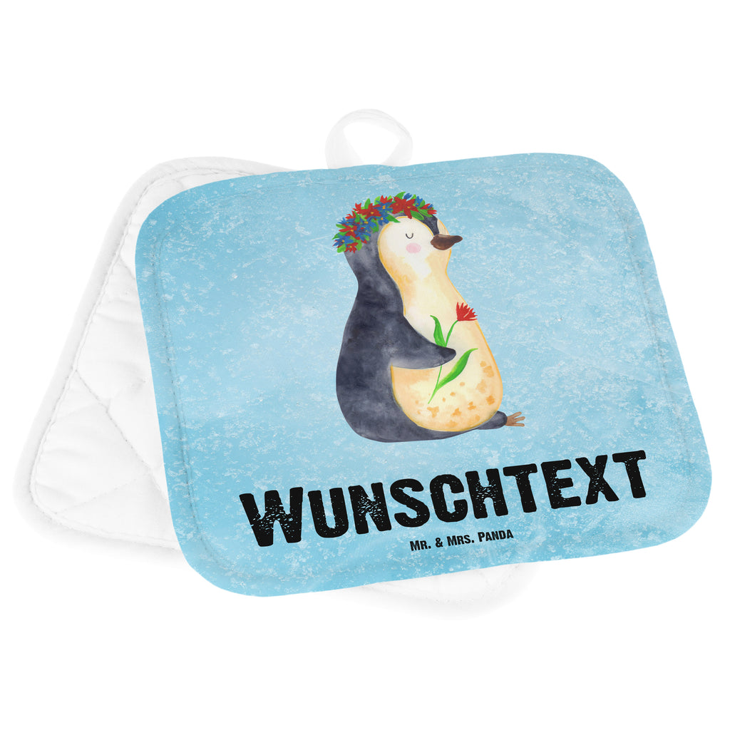 Personalisierte Topflappen Pinguin Blumenkranz Topflappen personalisiert, Personalisierte Topfuntersetzer, Personalisierter Ofenhandschuh, Topflappen Set personalisiert, Topflappen mit Namen, Namensaufdruck, Pinguin, Pinguine, Blumenkranz, Universum, Leben, Wünsche, Ziele, Lebensziele, Motivation, Lebenslust, Liebeskummer, Geschenkidee
