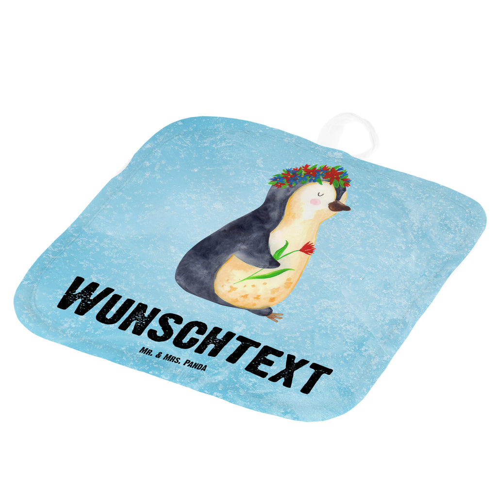 Personalisierte Topflappen Pinguin Blumenkranz Topflappen personalisiert, Personalisierte Topfuntersetzer, Personalisierter Ofenhandschuh, Topflappen Set personalisiert, Topflappen mit Namen, Namensaufdruck, Pinguin, Pinguine, Blumenkranz, Universum, Leben, Wünsche, Ziele, Lebensziele, Motivation, Lebenslust, Liebeskummer, Geschenkidee