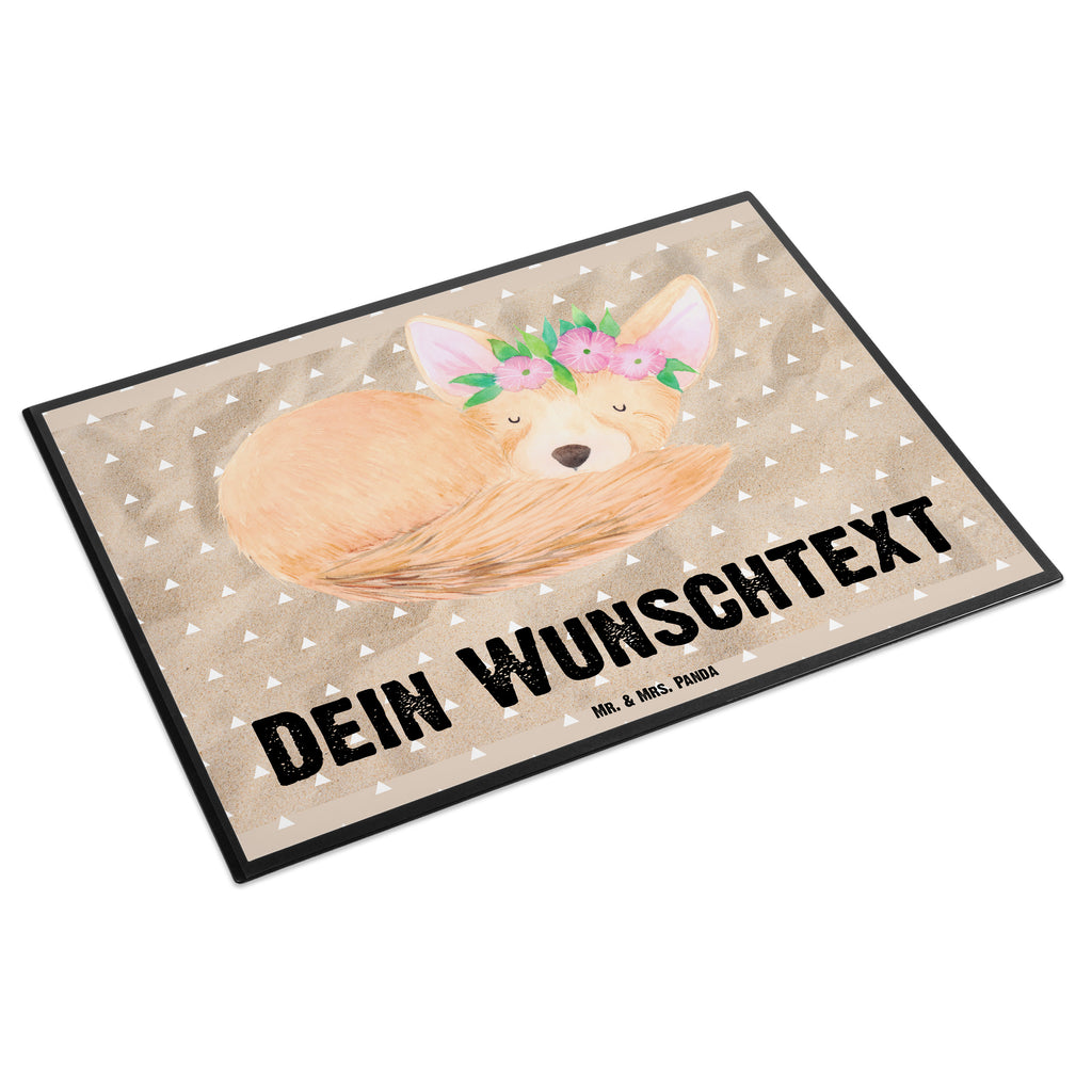Personalisierte Schreibtischunterlage Wüstenfuchs Blumenkranz Personalisierte Schreibunterlage, Personalisierte Schreibtischauflage, Personalisierte Schreibtisch Unterlagen, Schreibunterlage mit Namen, Schreibtischauflage  mit Namen, Schreibtisch Unterlagen mit Namen, Selbst gestalten, Namensaufdruck, Namenspersonalisierung, Afrika, Wildtiere, Wüste, Wüstenfuchs, Blumen, Blumenkranz, Glücklich