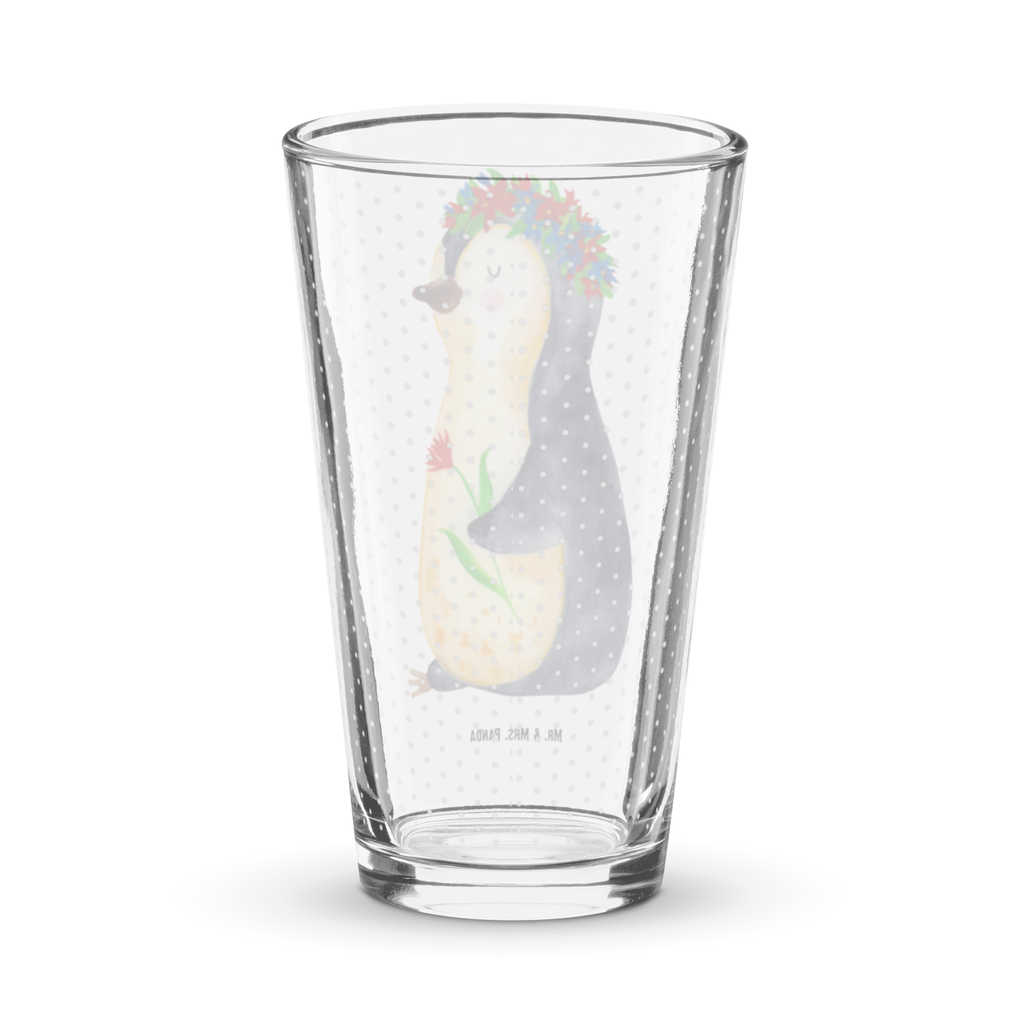Premium Trinkglas Pinguin Blumenkranz Trinkglas, Glas, Pint Glas, Bierglas, Cocktail Glas, Wasserglas, Pinguin, Pinguine, Blumenkranz, Universum, Leben, Wünsche, Ziele, Lebensziele, Motivation, Lebenslust, Liebeskummer, Geschenkidee