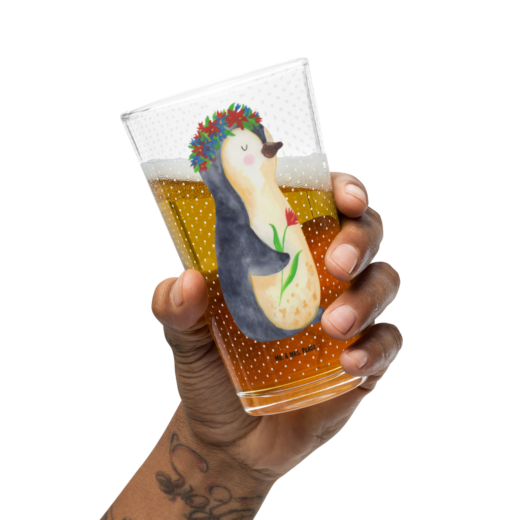 Premium Trinkglas Pinguin Blumenkranz Trinkglas, Glas, Pint Glas, Bierglas, Cocktail Glas, Wasserglas, Pinguin, Pinguine, Blumenkranz, Universum, Leben, Wünsche, Ziele, Lebensziele, Motivation, Lebenslust, Liebeskummer, Geschenkidee