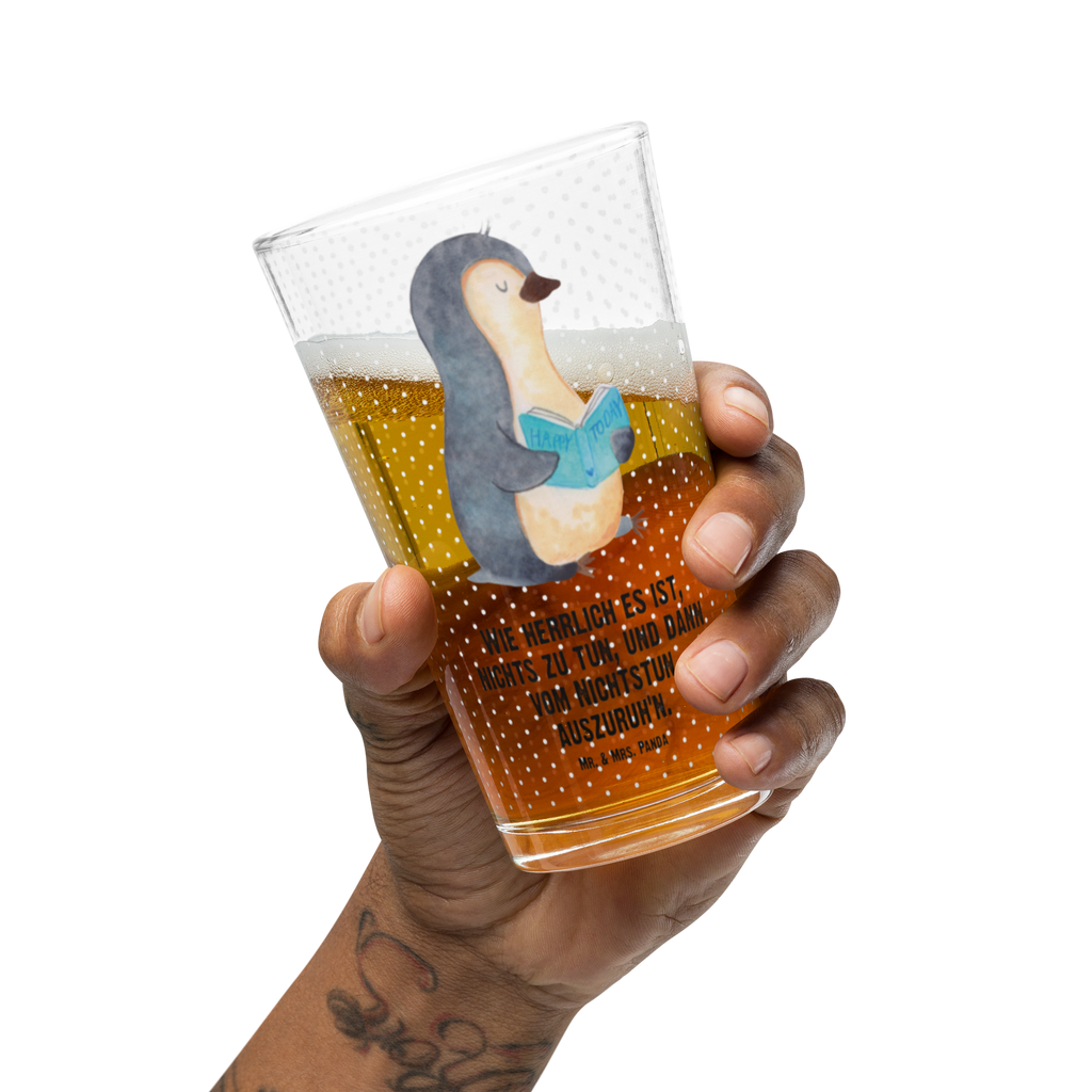 Premium Trinkglas Pinguin Buch Trinkglas, Glas, Pint Glas, Bierglas, Cocktail Glas, Wasserglas, Pinguin, Pinguine, Buch, Lesen, Bücherwurm, Nichtstun, Faulenzen, Ferien, Urlaub, Freizeit