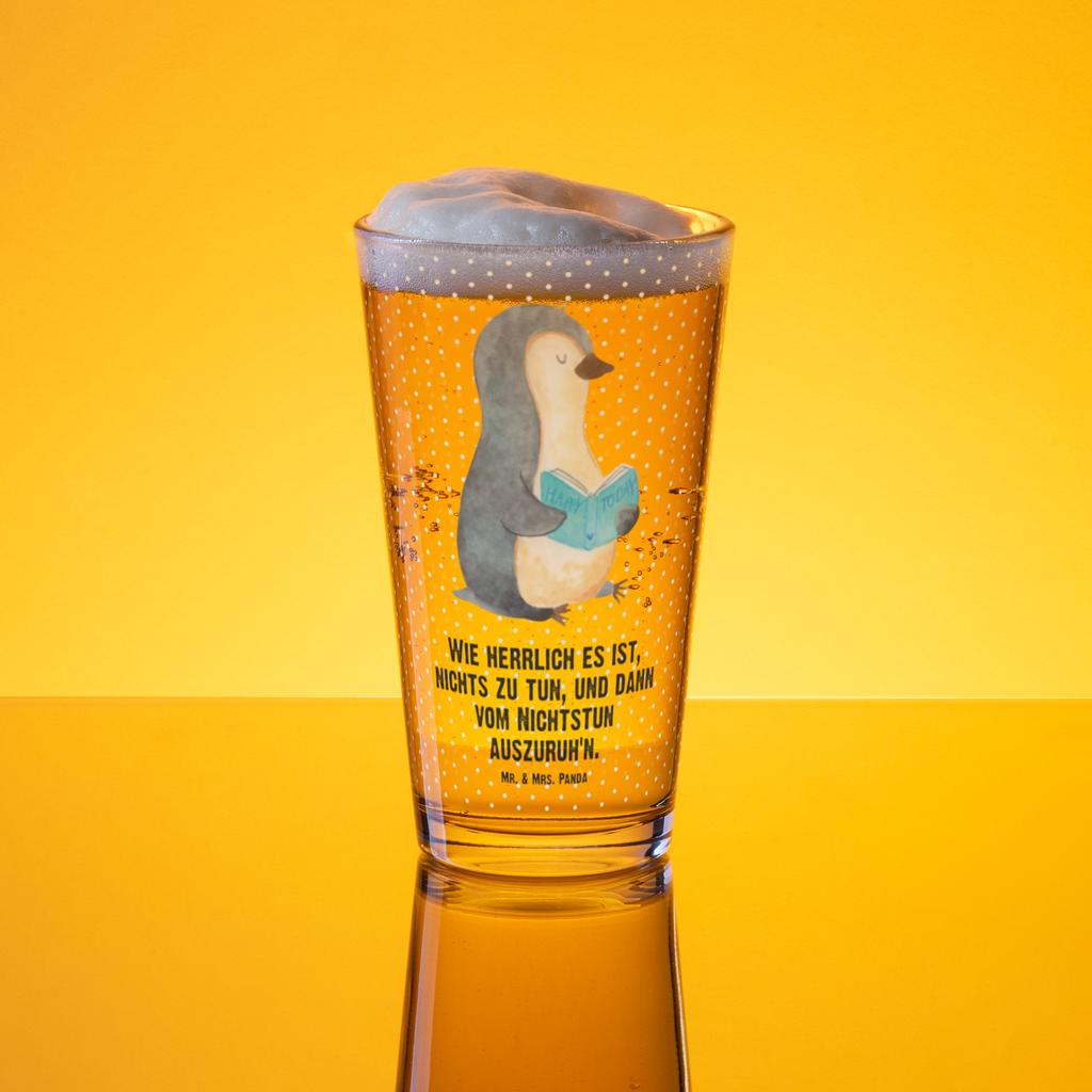 Premium Trinkglas Pinguin Buch Trinkglas, Glas, Pint Glas, Bierglas, Cocktail Glas, Wasserglas, Pinguin, Pinguine, Buch, Lesen, Bücherwurm, Nichtstun, Faulenzen, Ferien, Urlaub, Freizeit