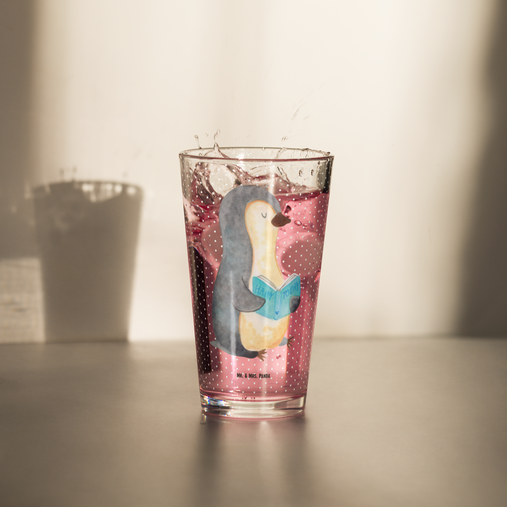 Premium Trinkglas Pinguin Buch Trinkglas, Glas, Pint Glas, Bierglas, Cocktail Glas, Wasserglas, Pinguin, Pinguine, Buch, Lesen, Bücherwurm, Nichtstun, Faulenzen, Ferien, Urlaub, Freizeit