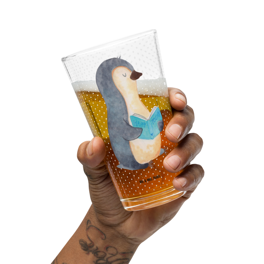 Premium Trinkglas Pinguin Buch Trinkglas, Glas, Pint Glas, Bierglas, Cocktail Glas, Wasserglas, Pinguin, Pinguine, Buch, Lesen, Bücherwurm, Nichtstun, Faulenzen, Ferien, Urlaub, Freizeit