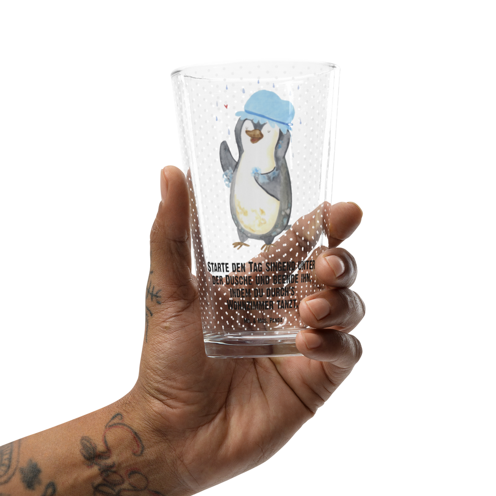 Premium Trinkglas Pinguin duscht Trinkglas, Glas, Pint Glas, Bierglas, Cocktail Glas, Wasserglas, Pinguin, Pinguine, Dusche, duschen, Lebensmotto, Motivation, Neustart, Neuanfang, glücklich sein