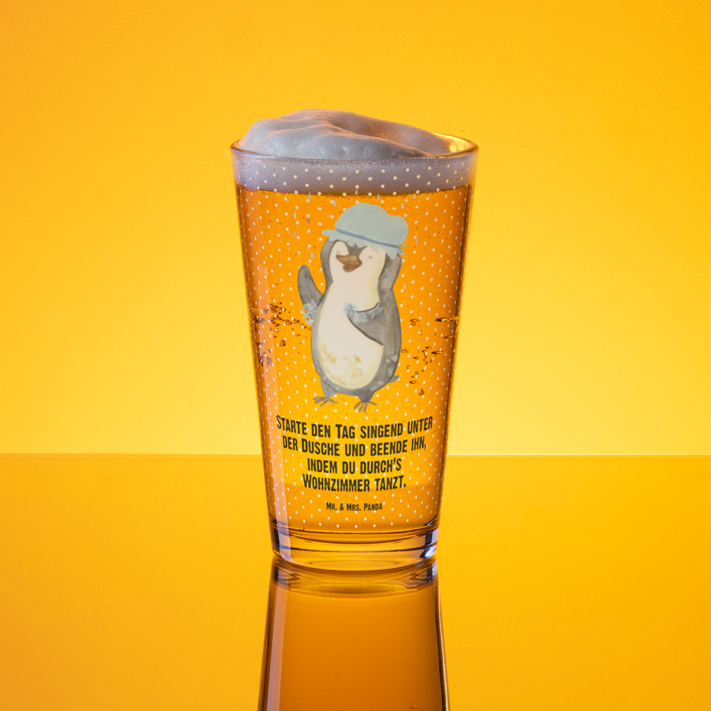 Premium Trinkglas Pinguin duscht Trinkglas, Glas, Pint Glas, Bierglas, Cocktail Glas, Wasserglas, Pinguin, Pinguine, Dusche, duschen, Lebensmotto, Motivation, Neustart, Neuanfang, glücklich sein