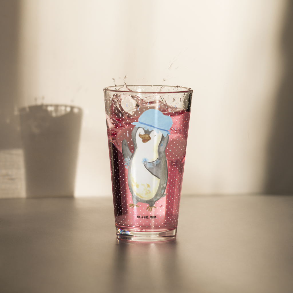 Premium Trinkglas Pinguin duscht Trinkglas, Glas, Pint Glas, Bierglas, Cocktail Glas, Wasserglas, Pinguin, Pinguine, Dusche, duschen, Lebensmotto, Motivation, Neustart, Neuanfang, glücklich sein