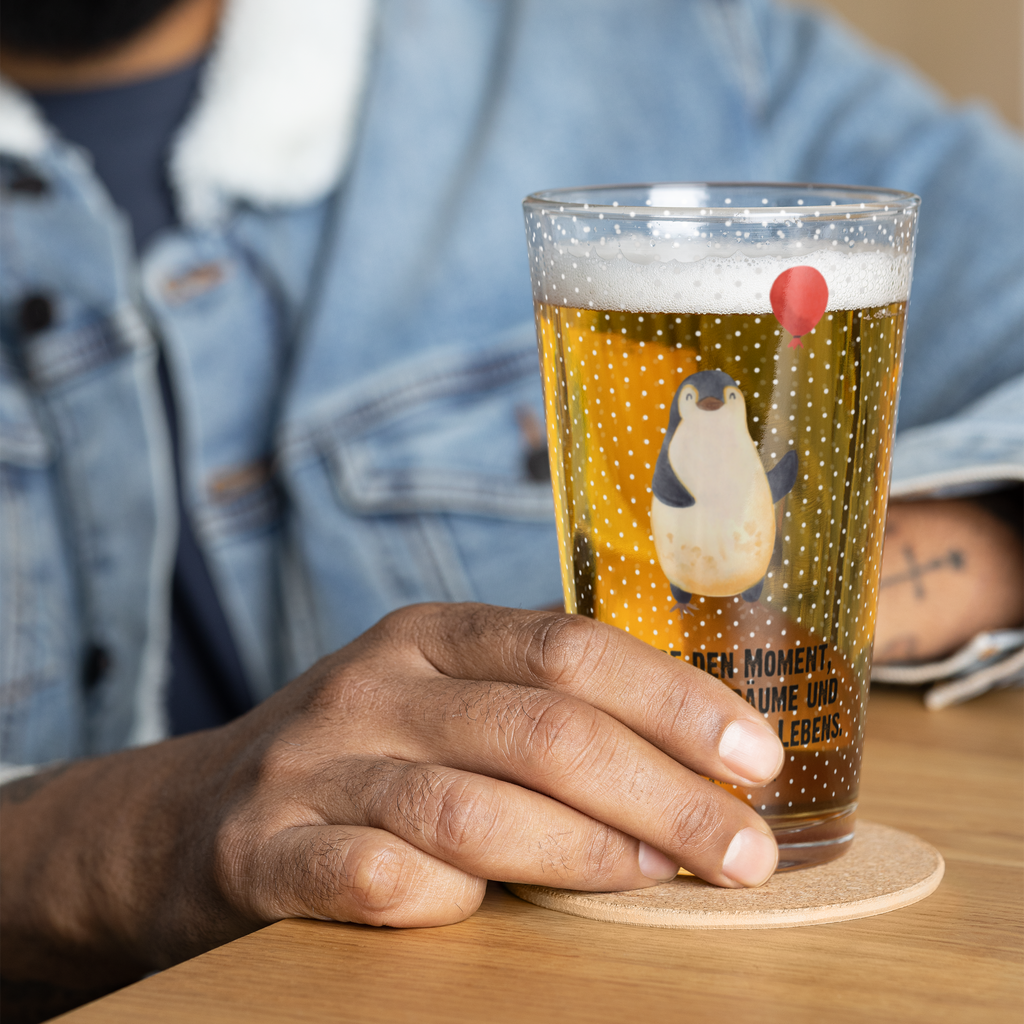 Premium Trinkglas Pinguin Luftballon Trinkglas, Glas, Pint Glas, Bierglas, Cocktail Glas, Wasserglas, Pinguin, Pinguine, Luftballon, Tagträume, Lebenslust, Geschenk Freundin, Geschenkidee, beste Freundin, Motivation, Neustart, neues Leben, Liebe, Glück