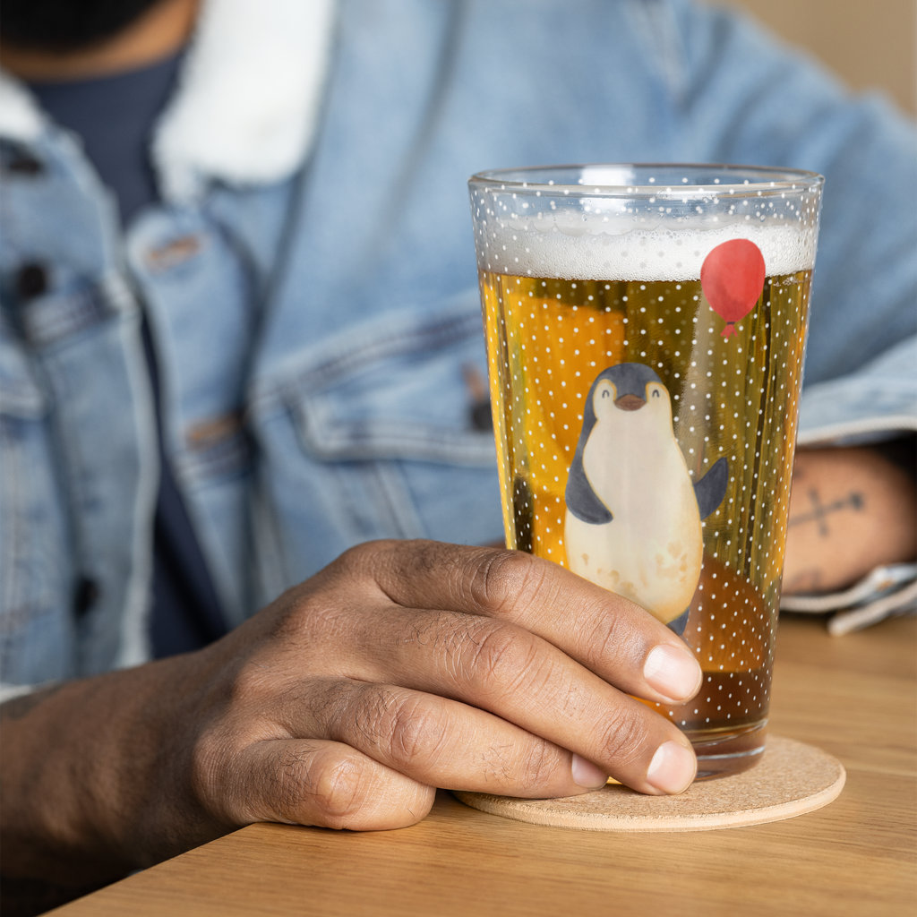 Premium Trinkglas Pinguin Luftballon Trinkglas, Glas, Pint Glas, Bierglas, Cocktail Glas, Wasserglas, Pinguin, Pinguine, Luftballon, Tagträume, Lebenslust, Geschenk Freundin, Geschenkidee, beste Freundin, Motivation, Neustart, neues Leben, Liebe, Glück