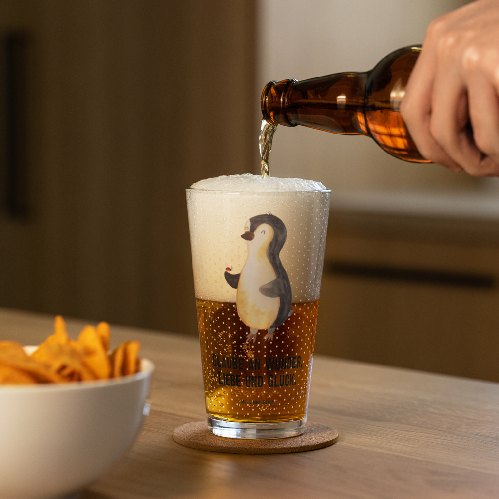 Premium Trinkglas Pinguin Marienkäfer Trinkglas, Glas, Pint Glas, Bierglas, Cocktail Glas, Wasserglas, Pinguin, Pinguine, Marienkäfer, Liebe, Wunder, Glück, Freude, Lebensfreude