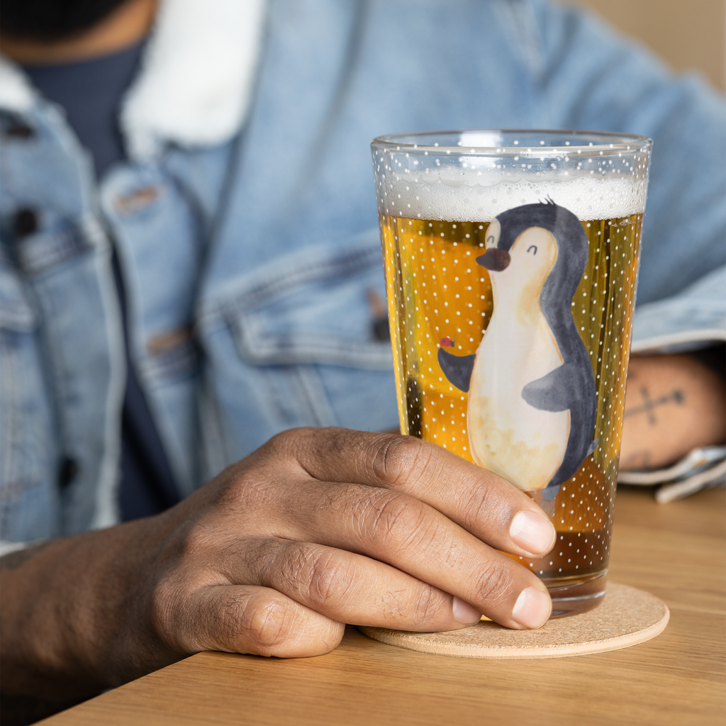 Premium Trinkglas Pinguin Marienkäfer Trinkglas, Glas, Pint Glas, Bierglas, Cocktail Glas, Wasserglas, Pinguin, Pinguine, Marienkäfer, Liebe, Wunder, Glück, Freude, Lebensfreude