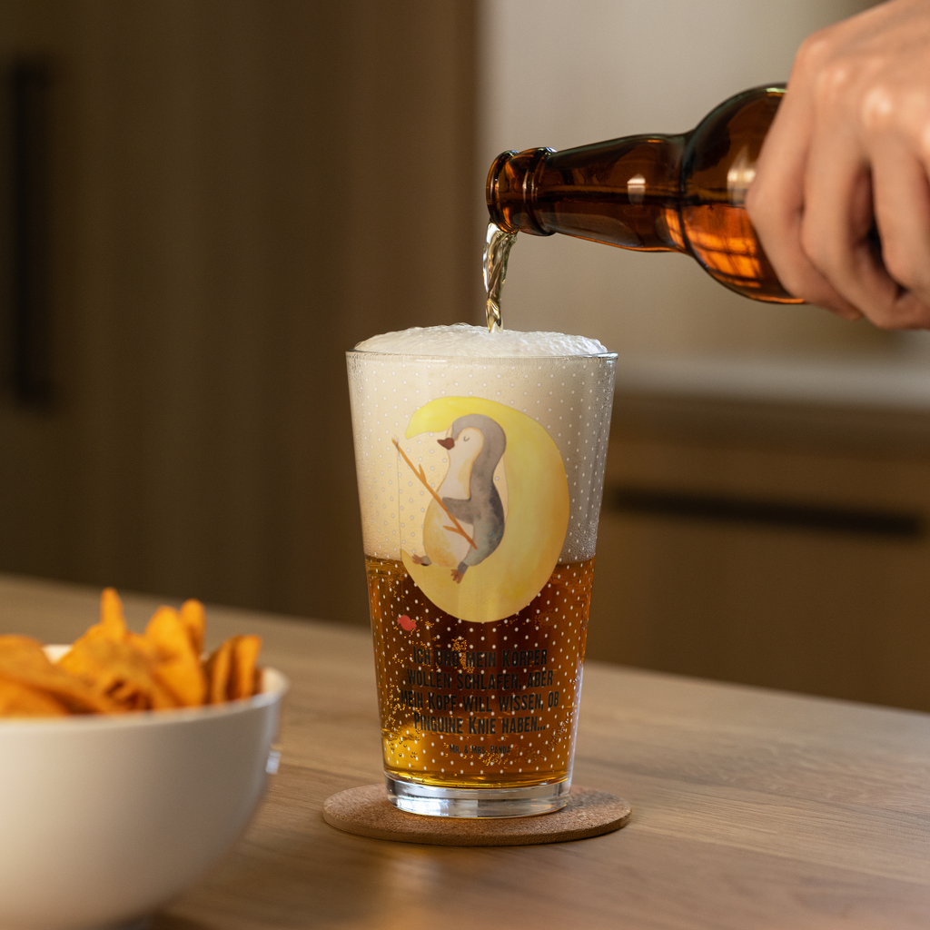 Premium Trinkglas Pinguin Mond Trinkglas, Glas, Pint Glas, Bierglas, Cocktail Glas, Wasserglas, Pinguin, Pinguine, Spruch, schlafen, Nachtruhe, Einschlafen, Schlafzimmer, Schlafstörungen, Gästezimmer