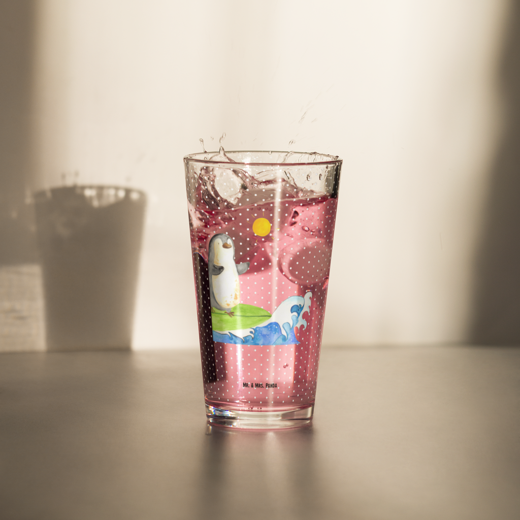 Premium Trinkglas Pinguin Surfer Trinkglas, Glas, Pint Glas, Bierglas, Cocktail Glas, Wasserglas, Pinguin, Pinguine, surfen, Surfer, Hawaii, Urlaub, Wellen, Wellen reiten, Portugal