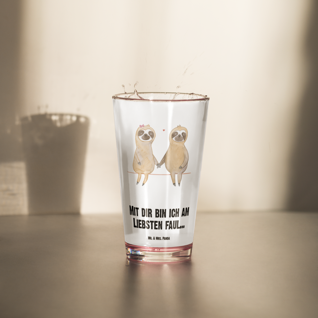 Premium Trinkglas Faultier Pärchen Trinkglas, Glas, Pint Glas, Bierglas, Cocktail Glas, Wasserglas, Faultier, Faultier Geschenk, Faultier Deko, Faultiere, faul, Lieblingstier, Liebe, Liebespaar, Faultierliebe, Faultierpärchen, verliebt, verlobt, gemeinsam, relaxen, Pärchen, Beziehung, Langsamkeit