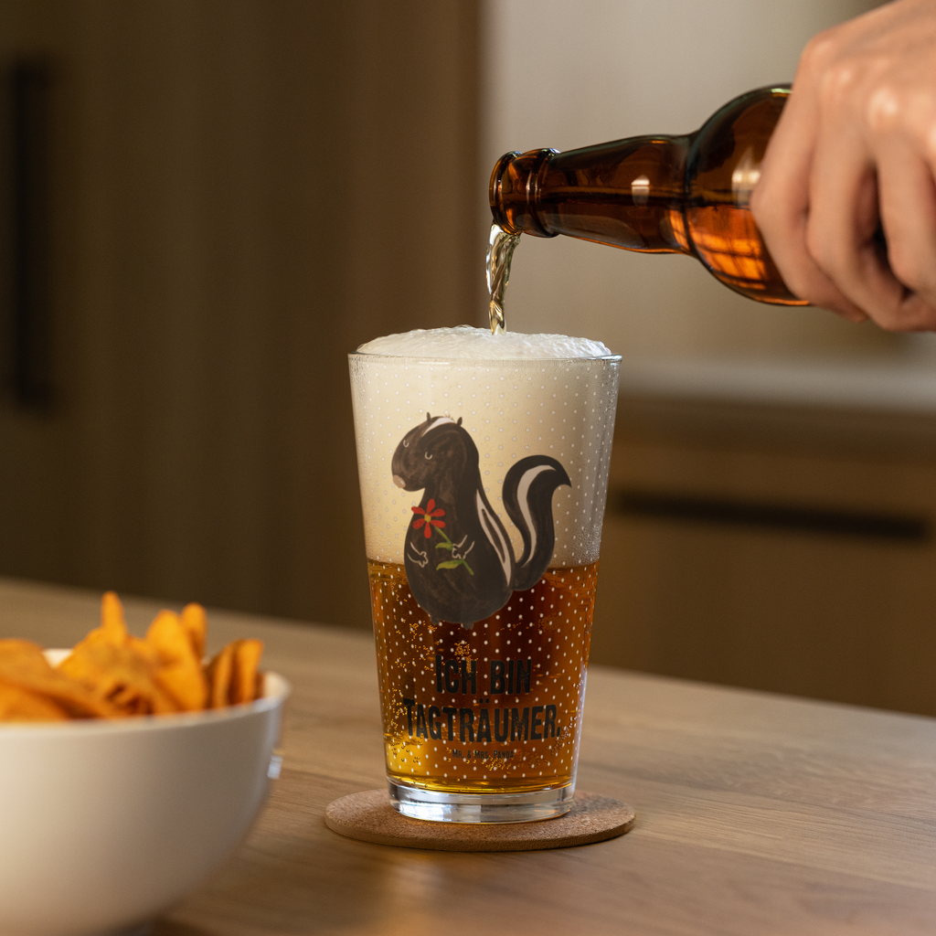 Premium Trinkglas Stinktier Blume Trinkglas, Glas, Pint Glas, Bierglas, Cocktail Glas, Wasserglas, Stinktier, Skunk, Wildtier, Raubtier, Stinker, Stinki, Tagträumer, verträumt, Dreams, Träume