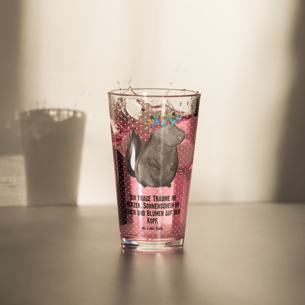 Premium Trinkglas Stinktier Blumenmaedchen Trinkglas, Glas, Pint Glas, Bierglas, Cocktail Glas, Wasserglas, Stinktier, Skunk, Wildtier, Raubtier, Stinker, Stinki, Yoga, Namaste, Lebe, Liebe, Lache
