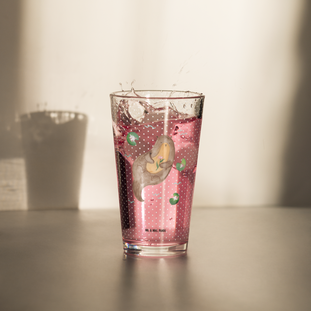 Premium Trinkglas Otter mit Seerose Trinkglas, Glas, Pint Glas, Bierglas, Cocktail Glas, Wasserglas, Otter, Fischotter, Seeotter, Otter Seeotter See Otter
