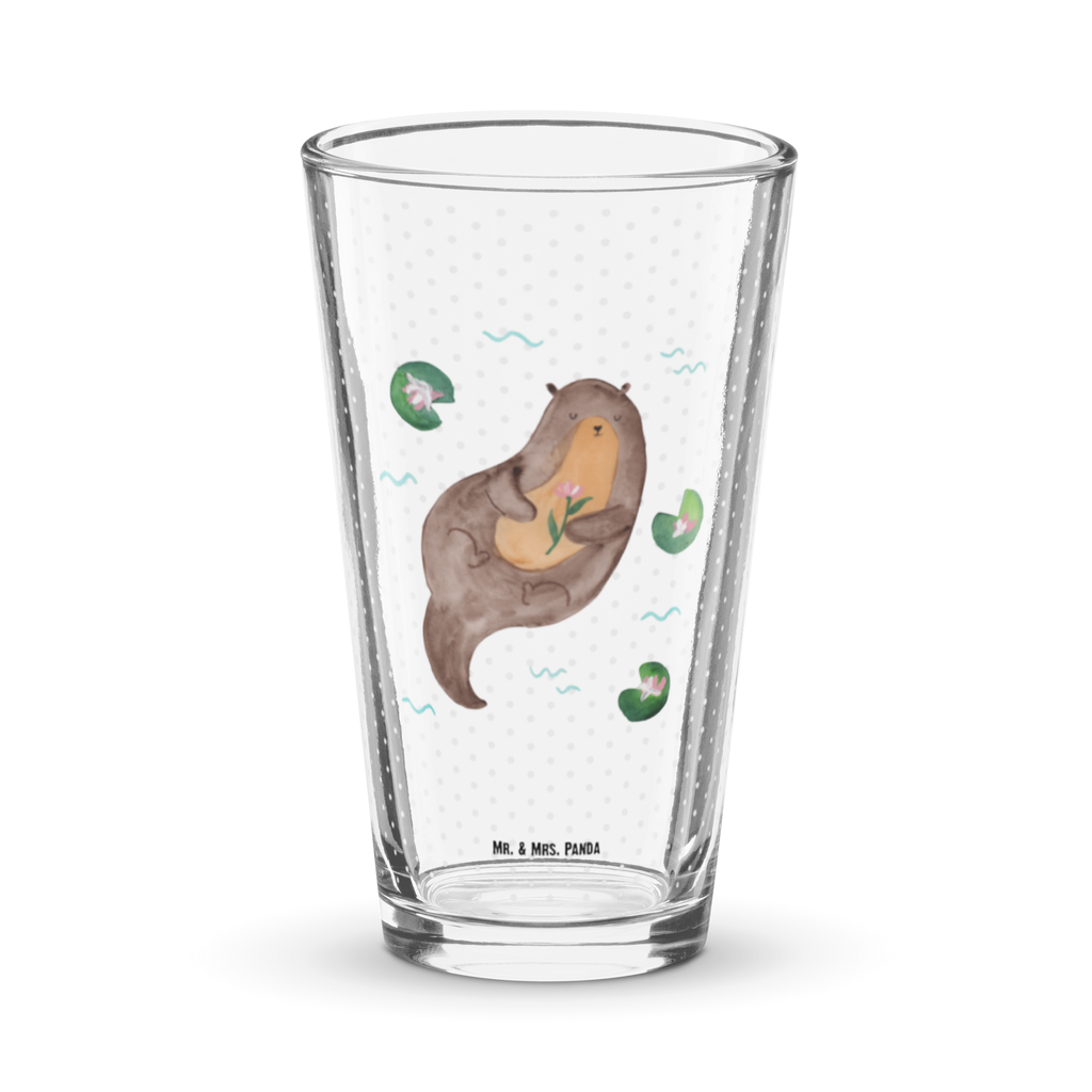 Premium Trinkglas Otter mit Seerose Trinkglas, Glas, Pint Glas, Bierglas, Cocktail Glas, Wasserglas, Otter, Fischotter, Seeotter, Otter Seeotter See Otter