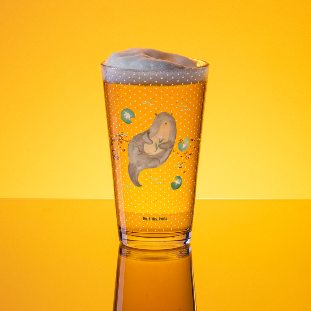 Premium Trinkglas Otter mit Seerose Trinkglas, Glas, Pint Glas, Bierglas, Cocktail Glas, Wasserglas, Otter, Fischotter, Seeotter, Otter Seeotter See Otter