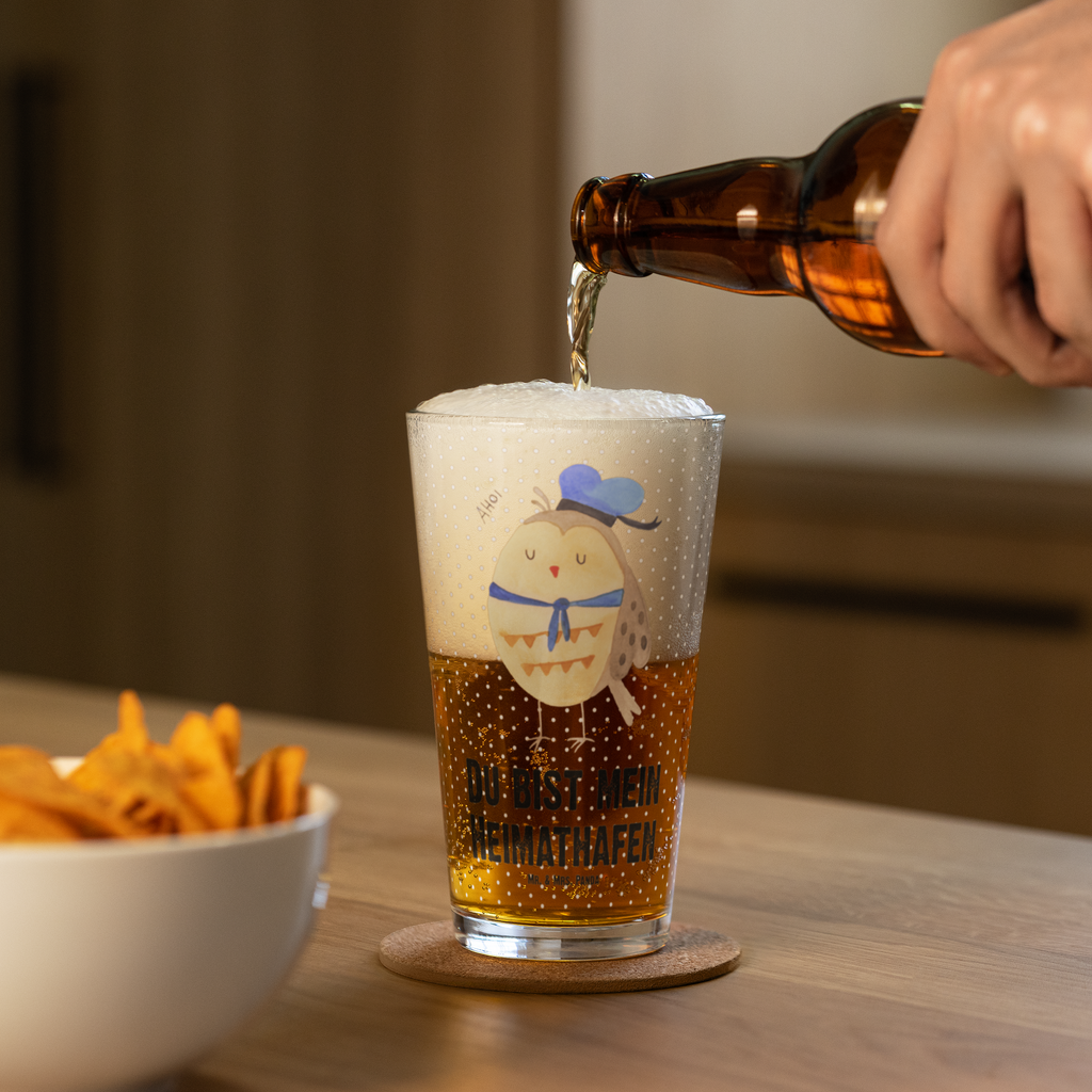 Premium Trinkglas Eule Matrosen Trinkglas, Glas, Pint Glas, Bierglas, Cocktail Glas, Wasserglas, Eule, Eule Spruch, Eule Deko, Owl, Wortspiel lustig, Matrose, Freundin, Ehe, Seefahrer, Heimathafen, Hochzeitstag Geschenk