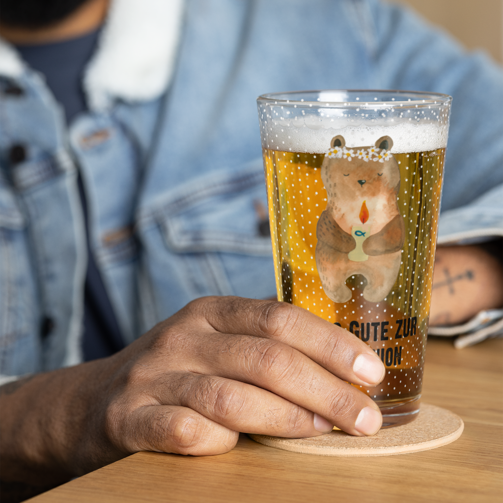 Premium Trinkglas Kommunion-Bär Trinkglas, Glas, Pint Glas, Bierglas, Cocktail Glas, Wasserglas, Bär, Teddy, Teddybär, Kommunion, Gottes Segen, Taufkerze, katholisch