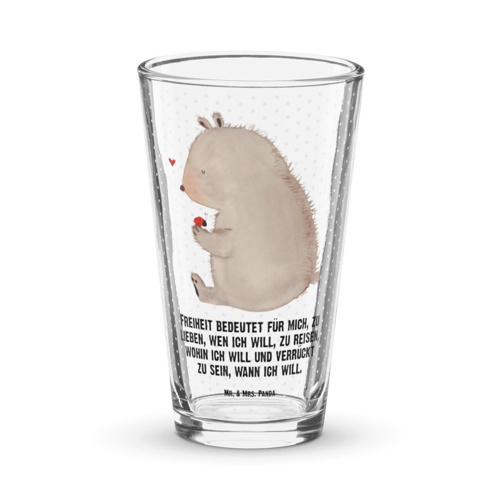 Premium Trinkglas Bär mit Marienkäfer Trinkglas, Glas, Pint Glas, Bierglas, Cocktail Glas, Wasserglas, Bär, Teddy, Teddybär, Marienkäfer, Liebe, Freiheit, Motivation, Das Leben ist schön