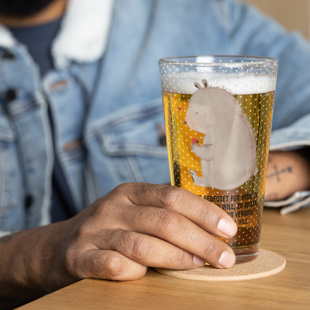 Premium Trinkglas Bär mit Marienkäfer Trinkglas, Glas, Pint Glas, Bierglas, Cocktail Glas, Wasserglas, Bär, Teddy, Teddybär, Marienkäfer, Liebe, Freiheit, Motivation, Das Leben ist schön