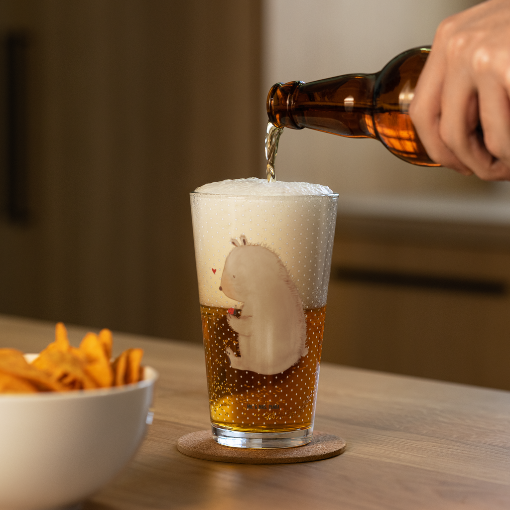 Premium Trinkglas Bär mit Marienkäfer Trinkglas, Glas, Pint Glas, Bierglas, Cocktail Glas, Wasserglas, Bär, Teddy, Teddybär, Marienkäfer, Liebe, Freiheit, Motivation, Das Leben ist schön